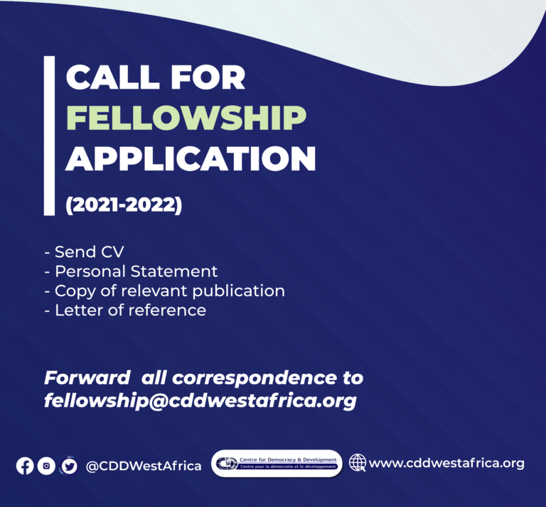 Centre for Democracy and Development (CDD) Fellowship Program 2021-2022 (Stipends available)