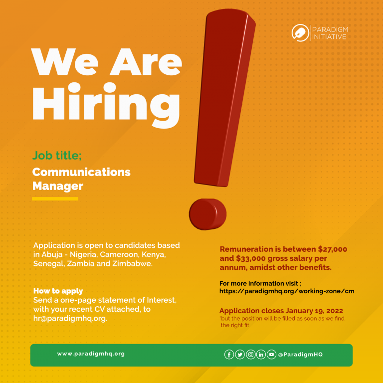 Vacancy: Communications Manager at Paradigm Initiative ($27,000 - $33,000 Per Annum)