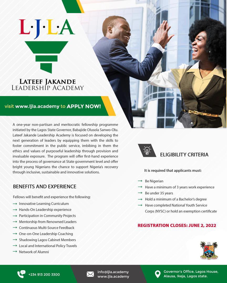 Lateef Jakande Leadership Academy Fellowship Programm for Young Aspiring Leaders, Nigeria, 2022